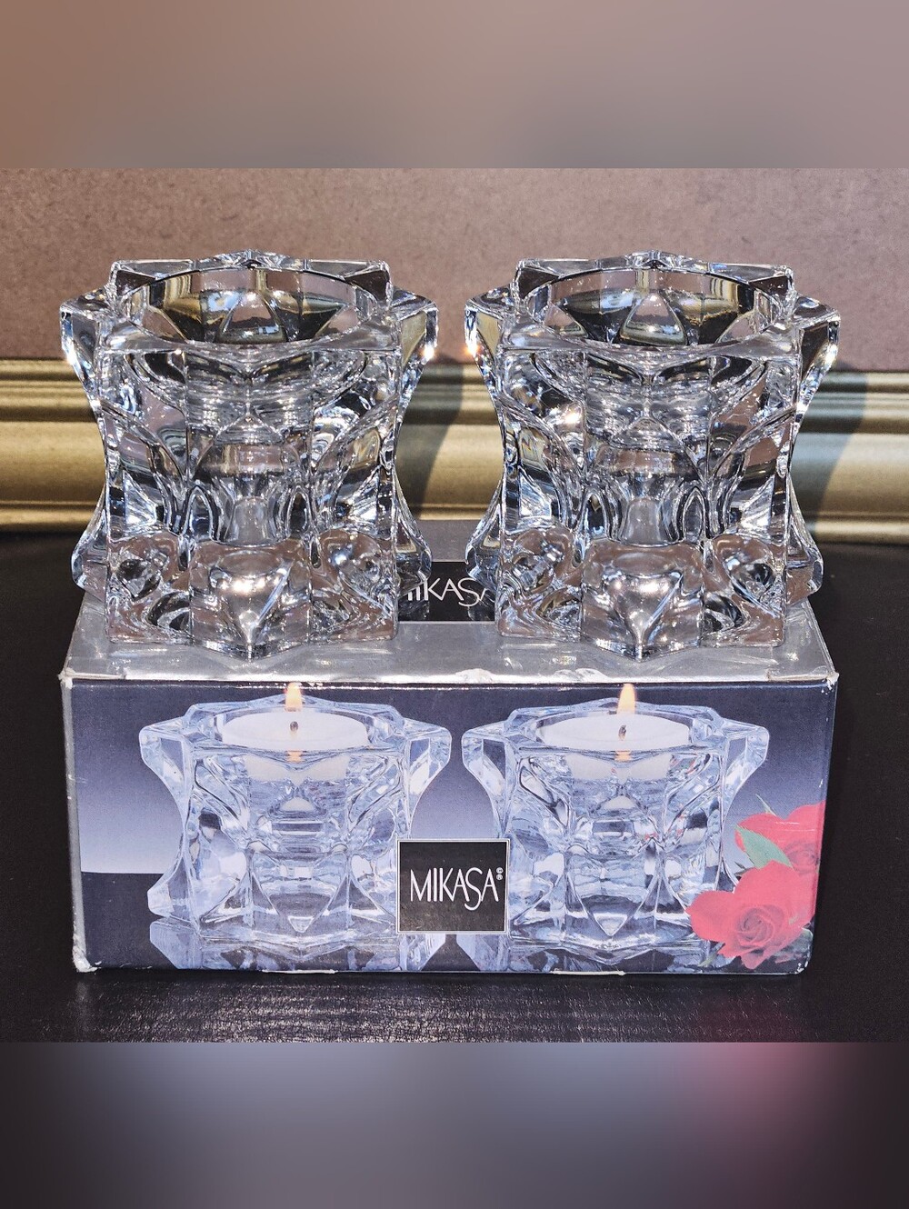 Mikasa Sparkling Star Clear Crystal Faceted Tealight Holders - Clear Glass Pair